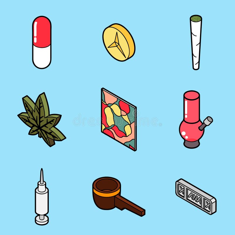 Ícones isométricos do esboço liso das drogas ilustração royalty free Ícones isométricos do esboço liso das drogas ilustração royalty free
