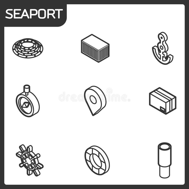 Ícones isométricos do esboço do porto ilustração do vetor Ícones isométricos do esboço do porto ilustração do vetor