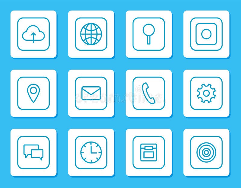 Ícones lineares de Minimalistic para os dispositivos móveis ajustados ilustração stock Ícones lineares de Minimalistic para os dispositivos móveis ajustados ilustração stock
