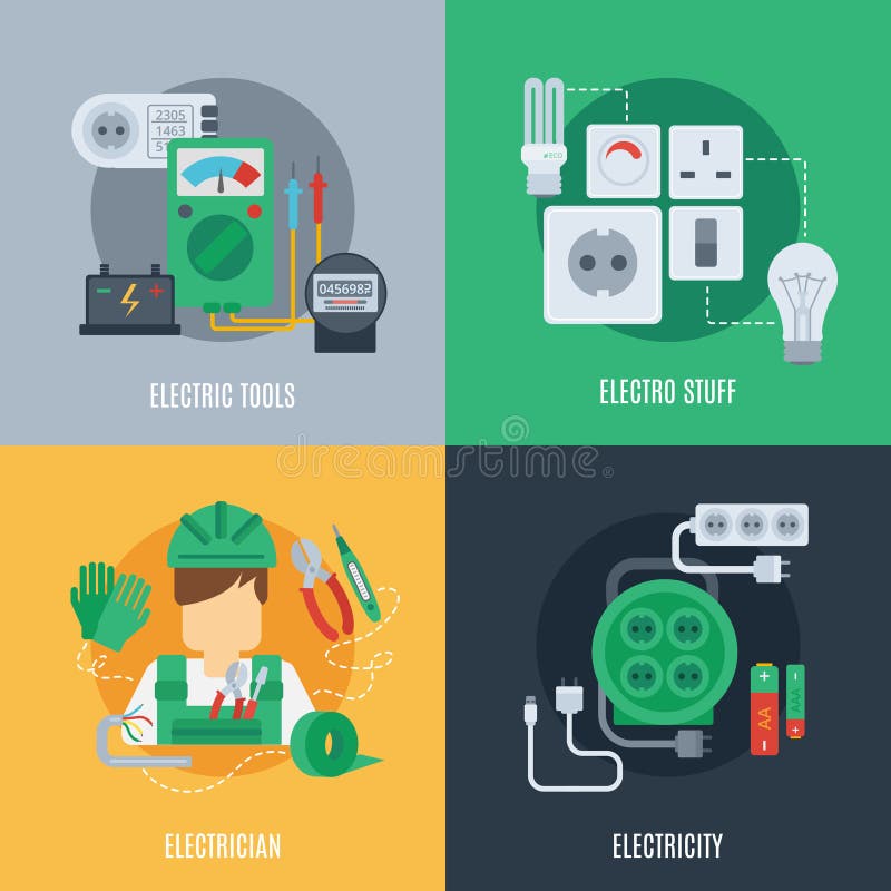 Ícones lisos da eletricidade ilustração stock Ícones lisos da eletricidade ilustração stock