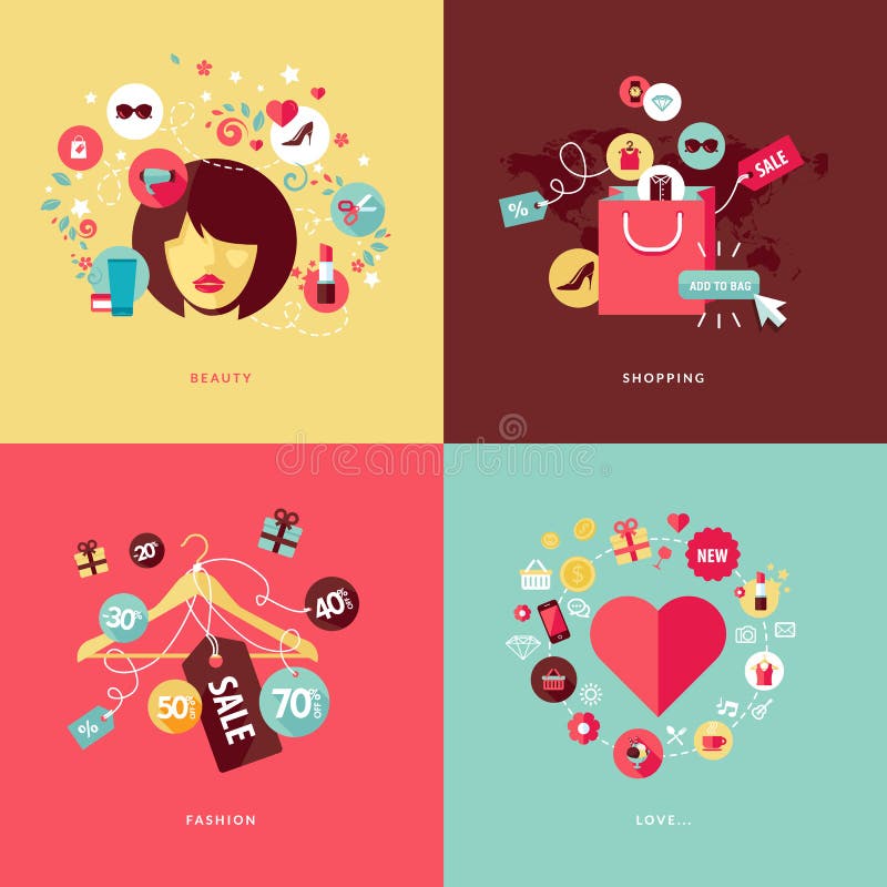 Icons for beauty, shopping, fashion and love concept. Icons for beauty, shopping, fashion and love concept