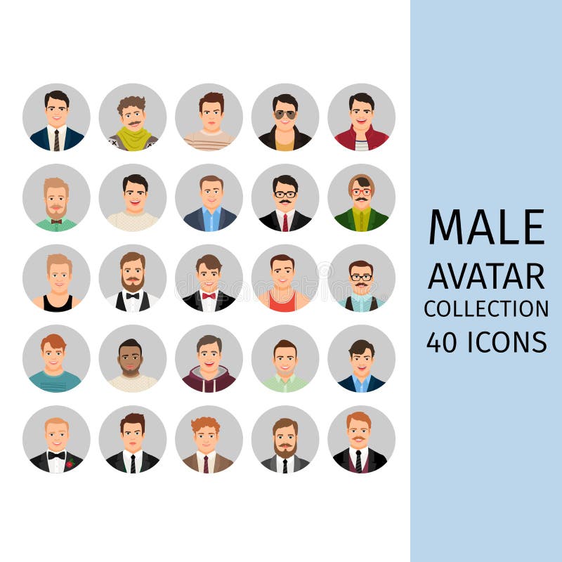 Ícones masculinos da coleção do avatar ajustados