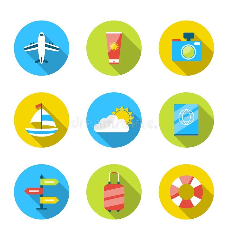Ícones modernos lisos do grupo da viagem, férias de verão planeando, a ilustração do vetor Ícones modernos lisos do grupo da viagem, férias de verão planeando, a ilustração do vetor