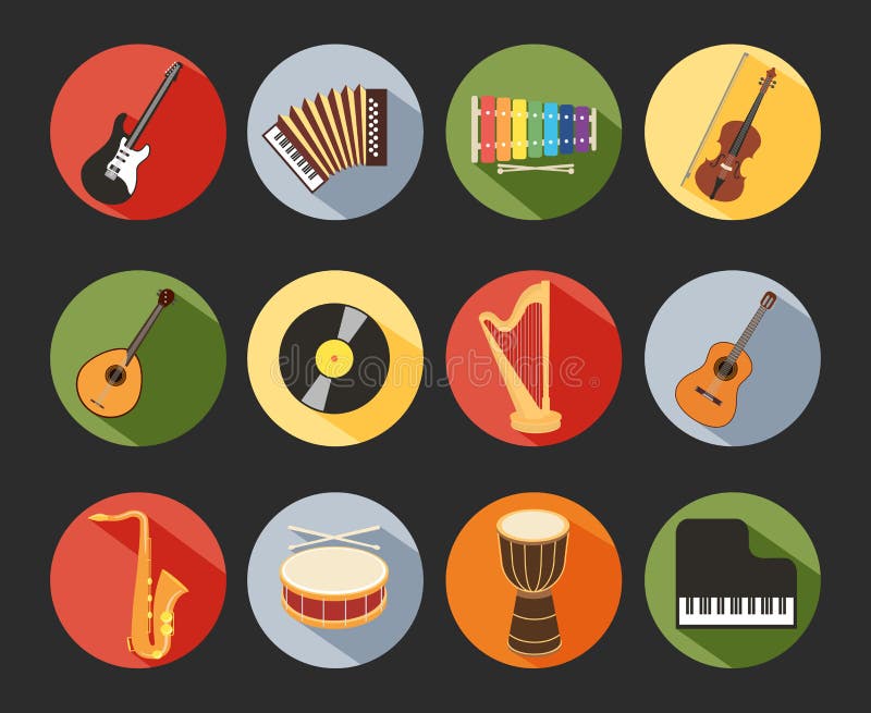 Ícones musicais lisos ilustração royalty free Ícones musicais lisos ilustração royalty free