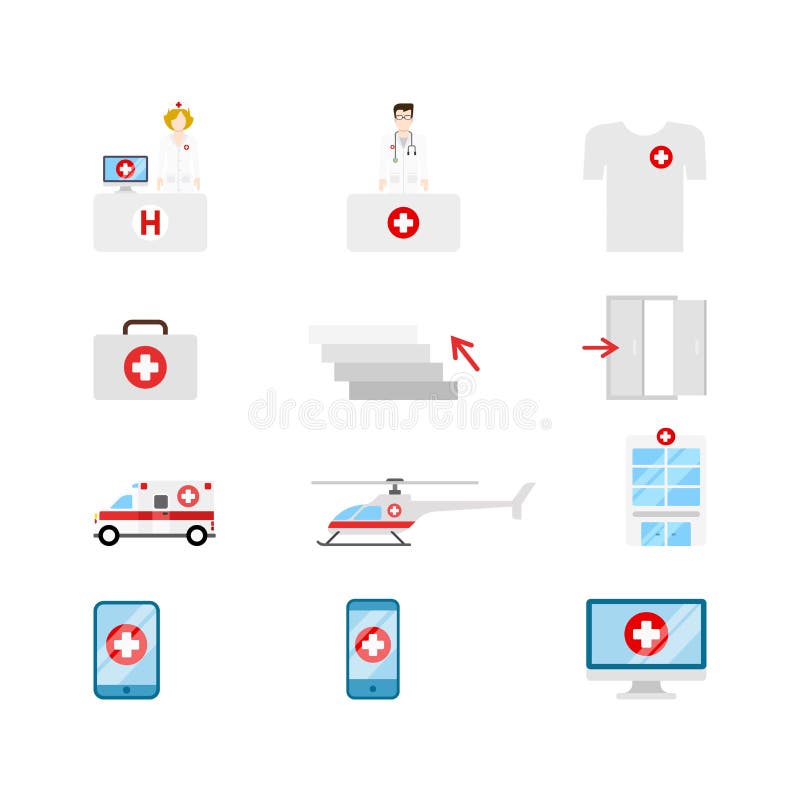 Ícones médicos da Web do vetor: enfermeira do doc do transporte da emergência do hospital ilustração royalty free Ícones médicos da Web do vetor: enfermeira do doc do transporte da emergência do hospital ilustração royalty free