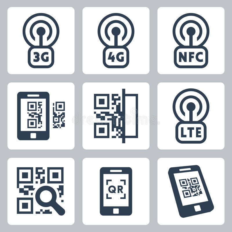 Ícones móveis da rede e do QR-código ilustração do vetor Ícones móveis da rede e do QR-código ilustração do vetor