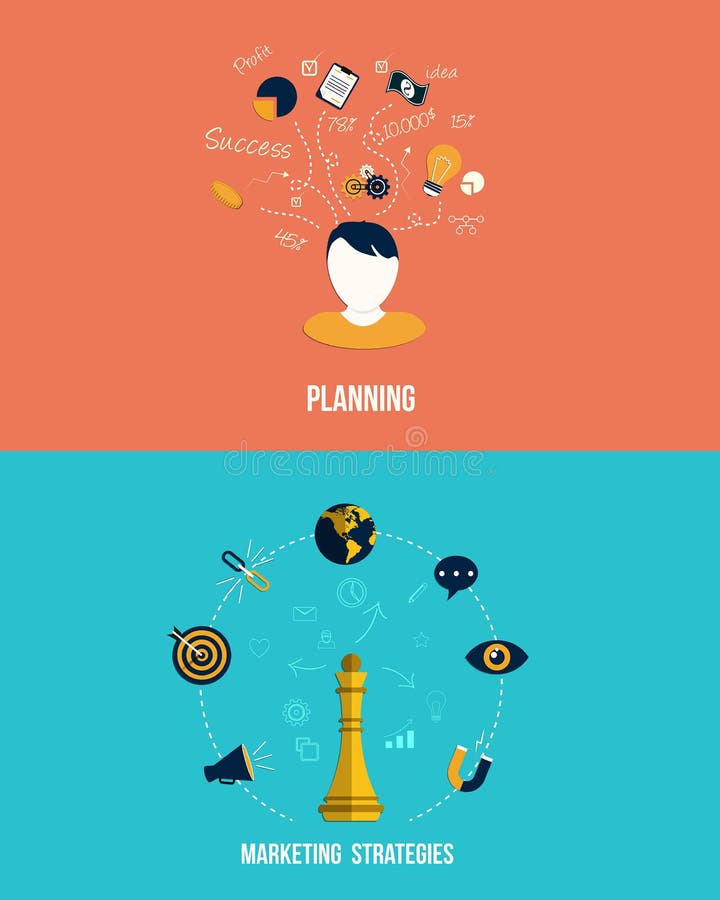 Icons for Marketing strategies and Planning. Flat style. Vector. Icons for Marketing strategies and Planning. Flat style. Vector
