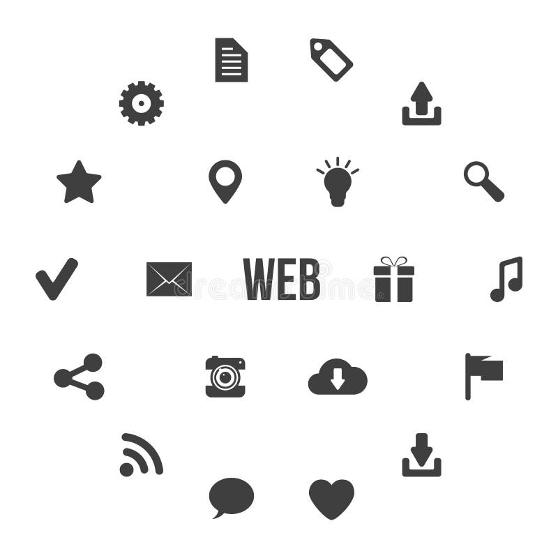 Ícones preto e branco da Web nos círculos ilustração do vetor