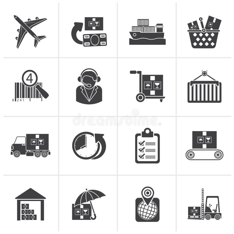 Ícones pretos da carga, os logísticos e do transporte ilustração do vetor Ícones pretos da carga, os logísticos e do transporte ilustração do vetor