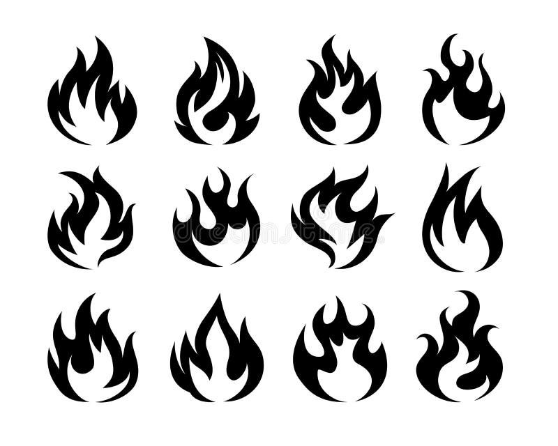 Ícones pretos da chama do fogo do vetor ilustração do vetor Ícones pretos da chama do fogo do vetor ilustração do vetor