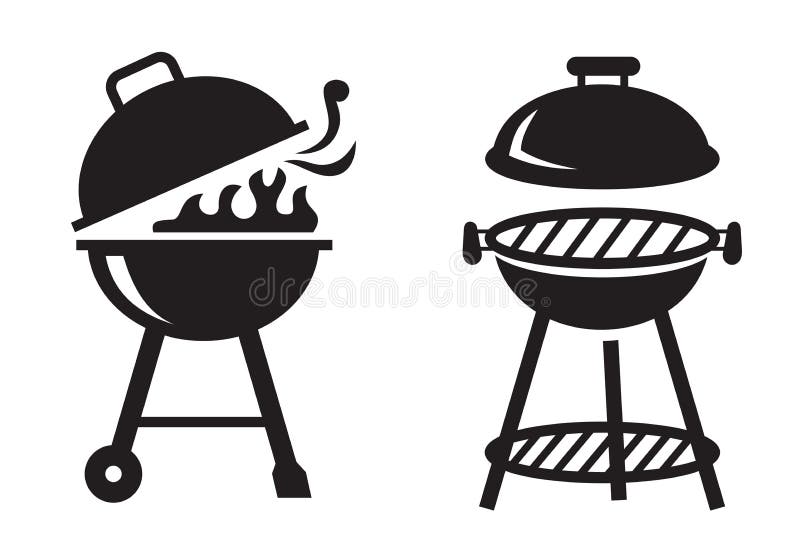 Vector black BBQ Grill icons on white background. Vector black BBQ Grill icons on white background