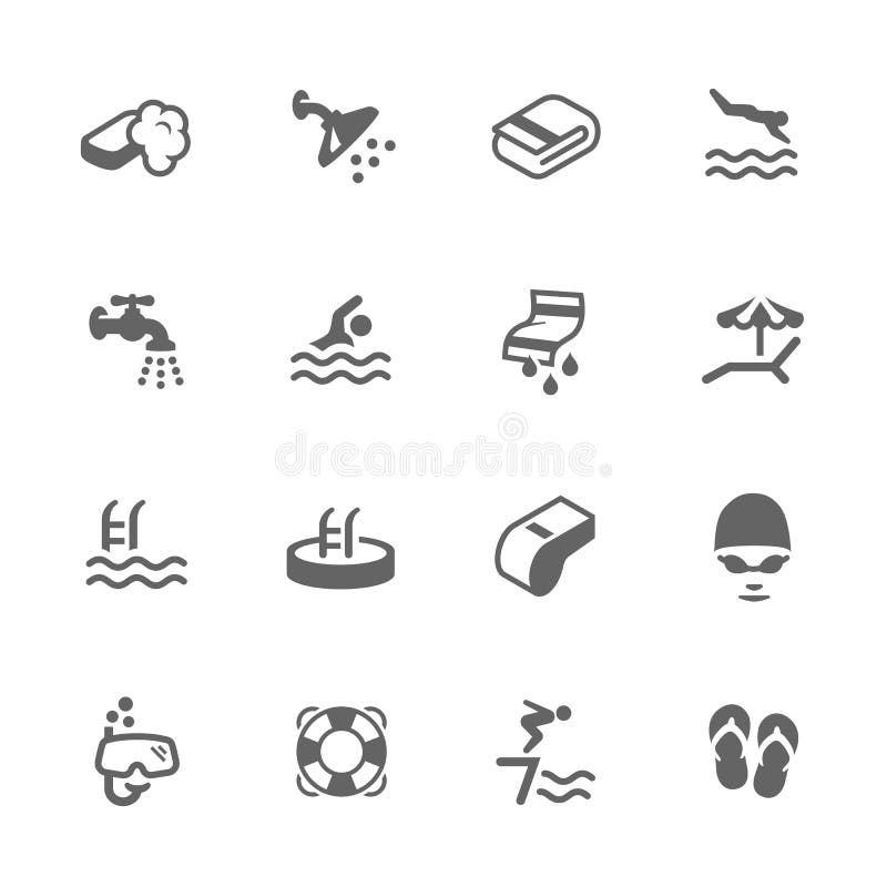 Simple Set of Water Pool Related Vector Icons. Contains such icons as swimming, shower, towels and more. Simple Set of Water Pool Related Vector Icons. Contains such icons as swimming, shower, towels and more.