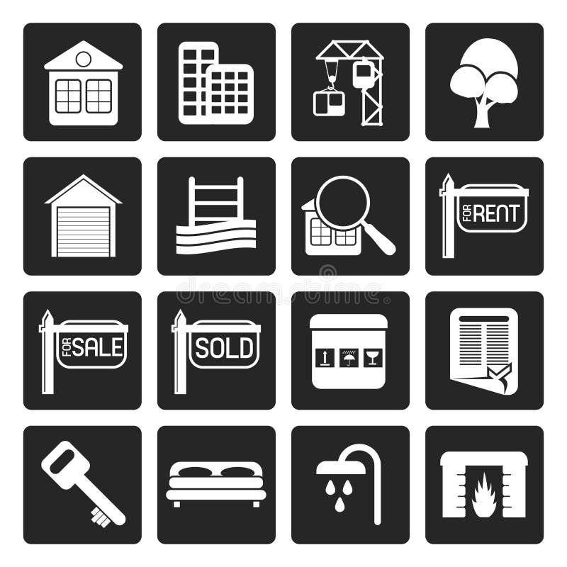 Black Simple Real Estate Icons - Vector Icon Set. Black Simple Real Estate Icons - Vector Icon Set