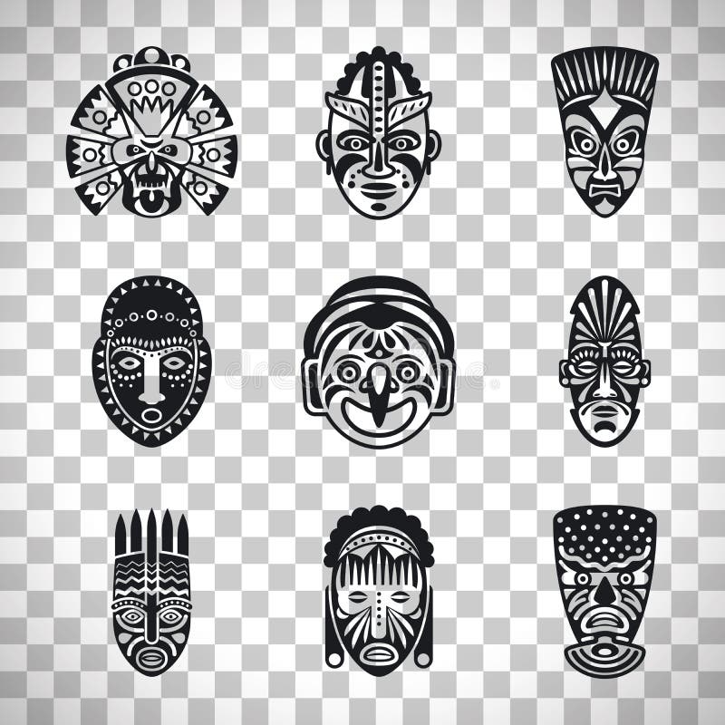 Ícones tribais da máscara no fundo transparente ilustração royalty free Ícones tribais da máscara no fundo transparente ilustração royalty free