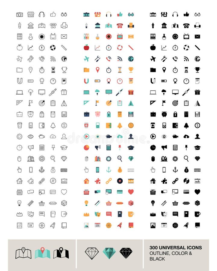 300 ícones universais do vetor feitos no esboço, na cor e no preto ilustração royalty free 300 ícones universais do vetor feitos no esboço, na cor e no preto ilustração royalty free