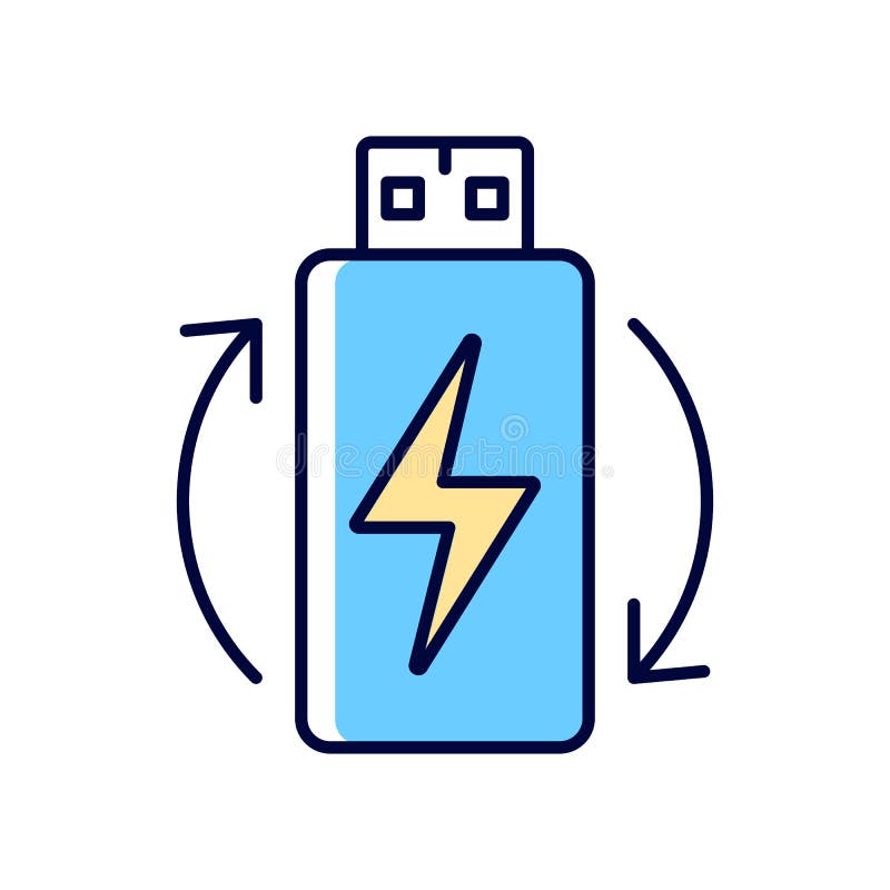 Rechargeable lithium ion battery RGB color manual label icon. Reusable accumulator. Energy for vr headset. Isolated vector illustration. Simple filled line drawing for product use instructions. Rechargeable lithium ion battery RGB color manual label icon. Reusable accumulator. Energy for vr headset. Isolated vector illustration. Simple filled line drawing for product use instructions