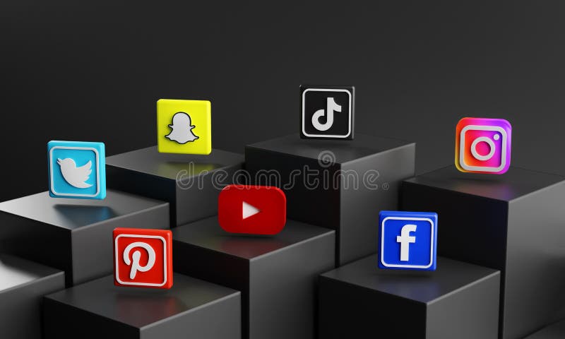 ícono más popular de medios sociales en 3d representando cubos negros stock de ilustración