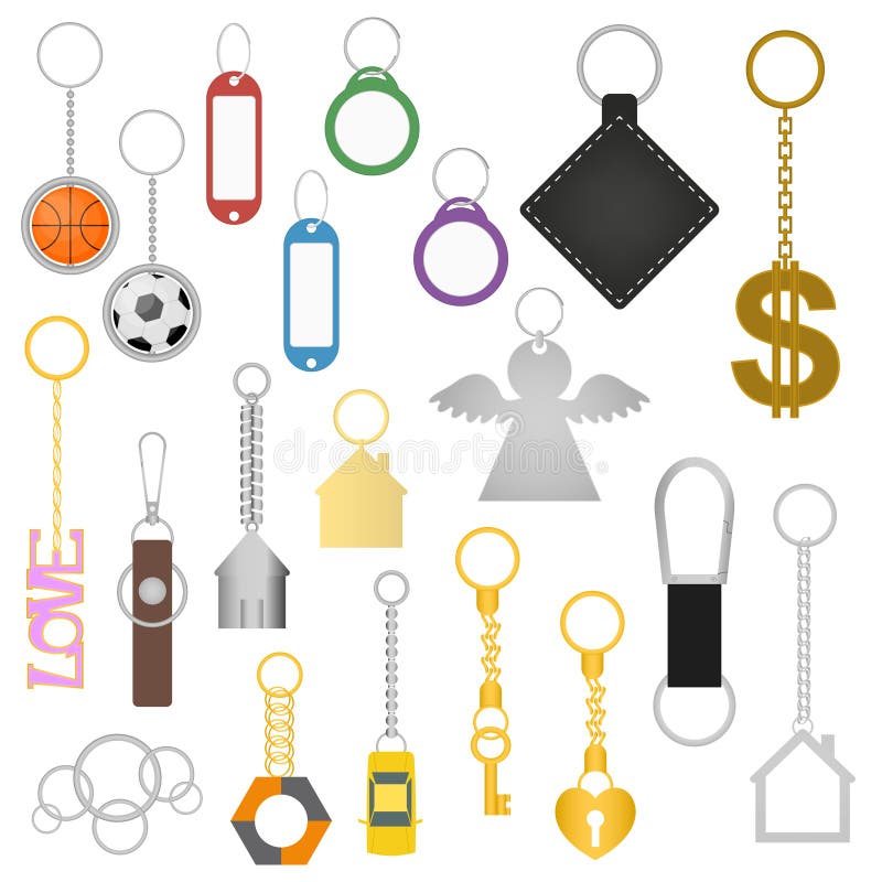 Διαφορετικοί τύποι Keychains χρώματος κινούμενων σχεδίων καθορισμένοι διάνυσμα απεικόνιση αποθεμάτων Διαφορετικοί τύποι Keychains χρώματος κινούμενων σχεδίων καθορισμένοι διάνυσμα απεικόνιση αποθεμάτων