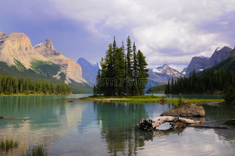 île Spirit Dans Le Parc National Du Lac Maligne Jasper Alberta Rocken