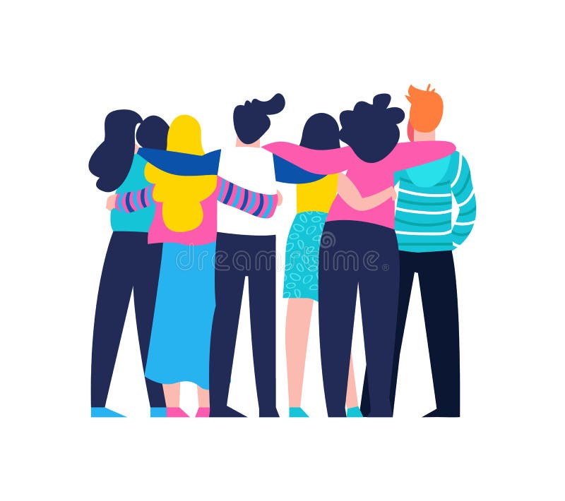 îmbrățișarea unui grup de prieteni a diverselor persoane izolate vector illustration
