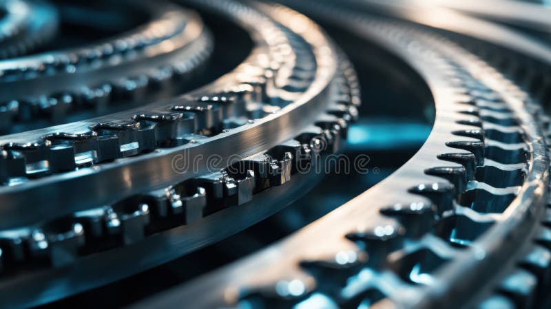 Închegarea complexă a uneltelor metalice cu precizie industrială pentru proiectare mecanică. Bandă transportoare pe o bandă modern stock photos