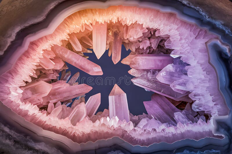 închidere 3d artă digitală a cristalului geodezic roz stock illustration