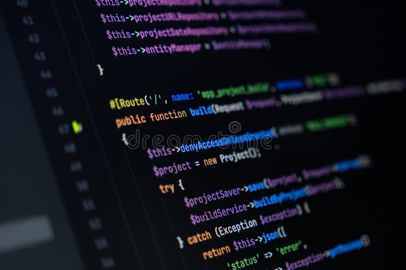 închiderea ecranului computerizat cu un cod PHP colorat focalizat pe traseu și cuvintele cheie funcționale backend dezvoltarea și stock images