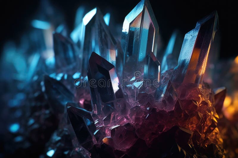 închiderea formațiunilor de cristal în întuneric stock illustration