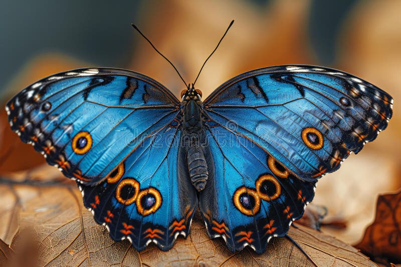 Închiderea macrofotografiei cu aripi fluture, fotofotografie cu nuanțe de albastru vibrant, este un model simetric vector illustration