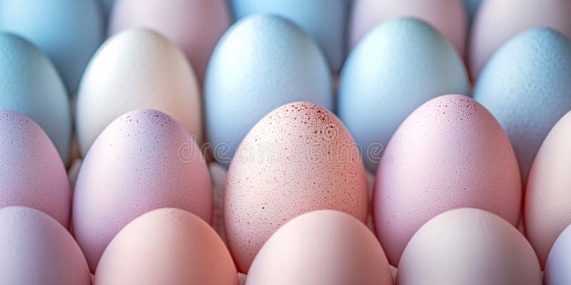 Închiderea a numeroase ouă pastel albastru și roz de paști în cutia pentru ouă stock illustration
