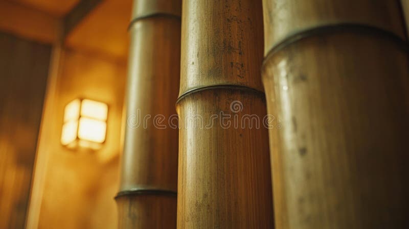 Închiderea tulpinilor de bambus natural în interior stock illustration