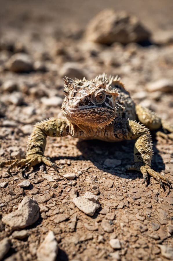 Închiderea unei șopârle de dragon Thorny pe Rocky Ground vector illustration