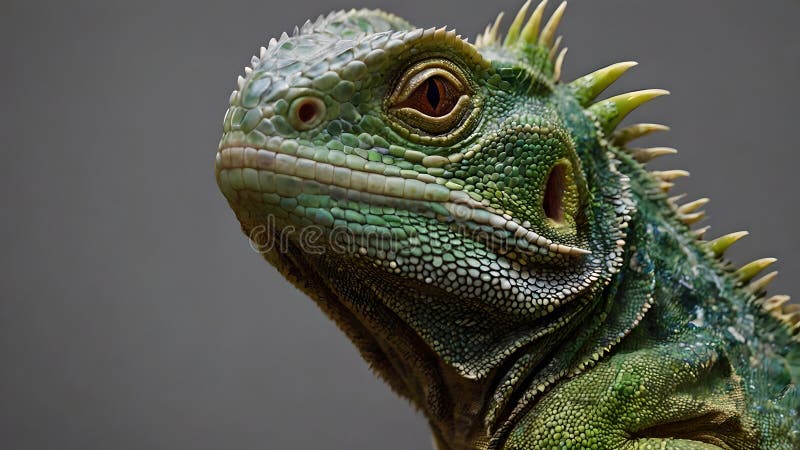 Închideți portretul unui Green Chinese Water Dragon cu Spiky Crest vector illustration
