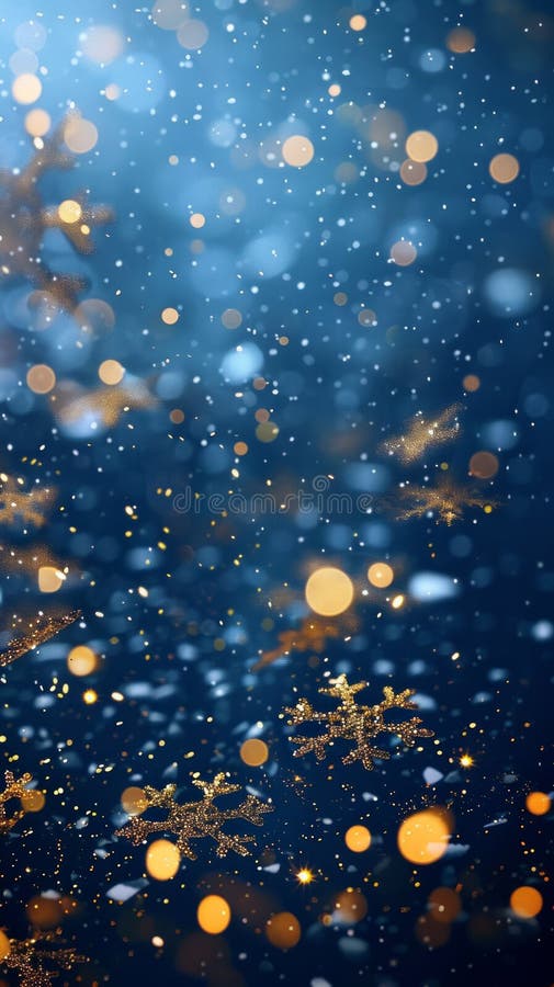încântător tărâmul minunilor de iarnă cu fulgi de zăpadă aurii pe cerul albastru de noapte. concept de festivități de vacanță royalty free stock photo