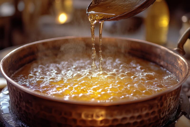 îndulcirea simțitoare într-o oală tradițională de cupru într-un moment culinar royalty free stock photography