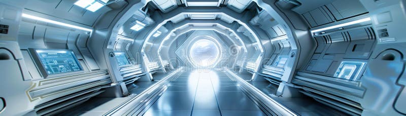 Într-o stație spațială futuristă, habitatul sălășluiește o colonie arhitecturală modernă de interioare vector illustration