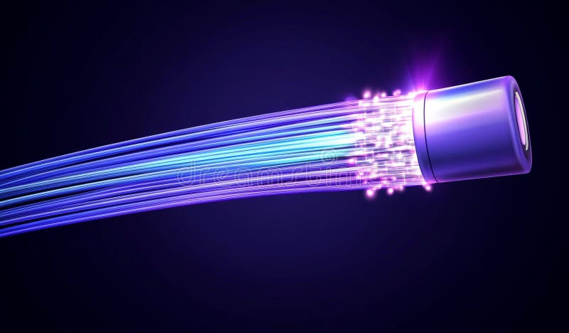 Într-un afișaj abstract, cablurile din fibră optică strălucitoare se ondulează într-o mișcare de undă stock photo