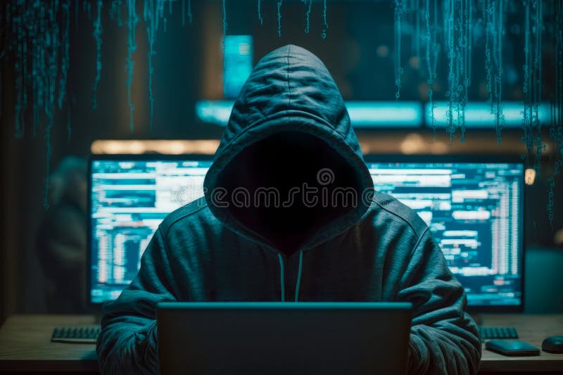 Întreruperi periculoase ale hackerului cu glugă în conceptul de securitate cibernetică a rețelei companiei. vector illustration