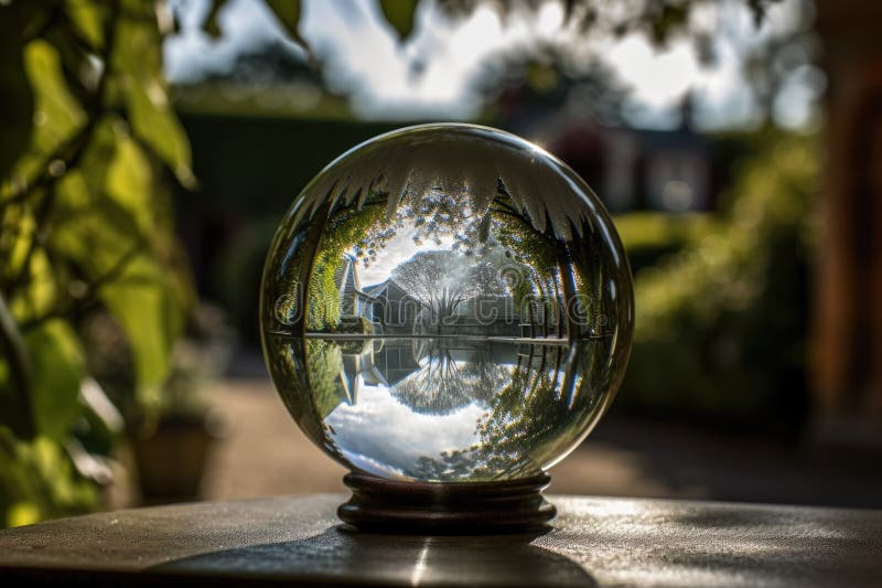 învelișul de bilă de cristal cu vedere spre grădină pe fond stock illustration