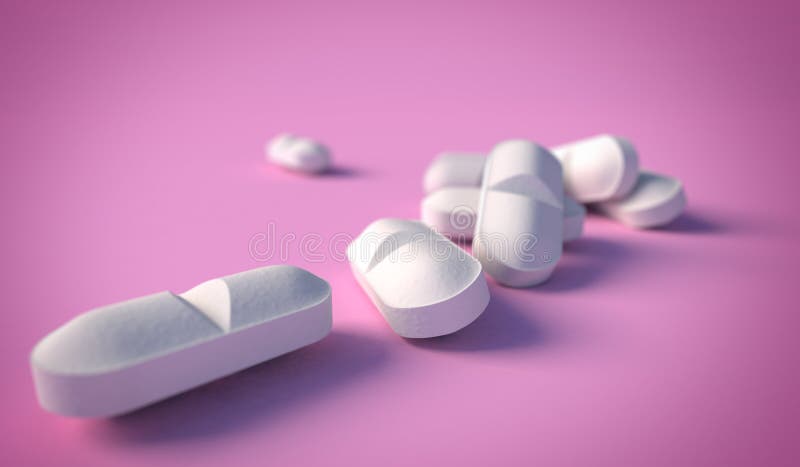 învelișul extrem de mare al comprimatelor medicale albe pe fond pastel roz stock illustration