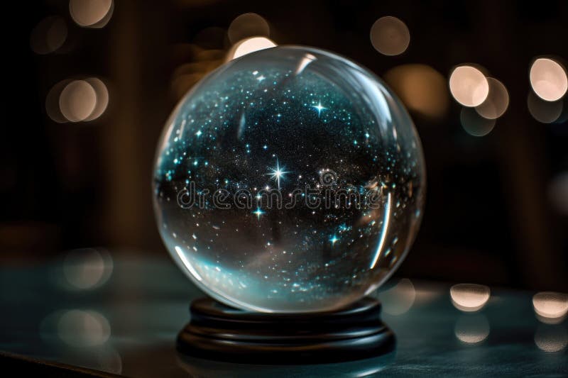 învelișul globului de cristal cu stele și galaxii vizibile în reflexie vector illustration