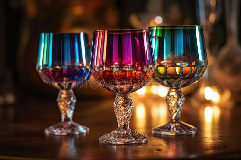 învelișul paharelor de cristal care reflectă lumini colorate stock illustration