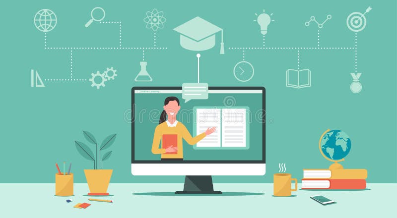 învățare la distanță sau profesor de concept de educație online pe calculator vector illustration