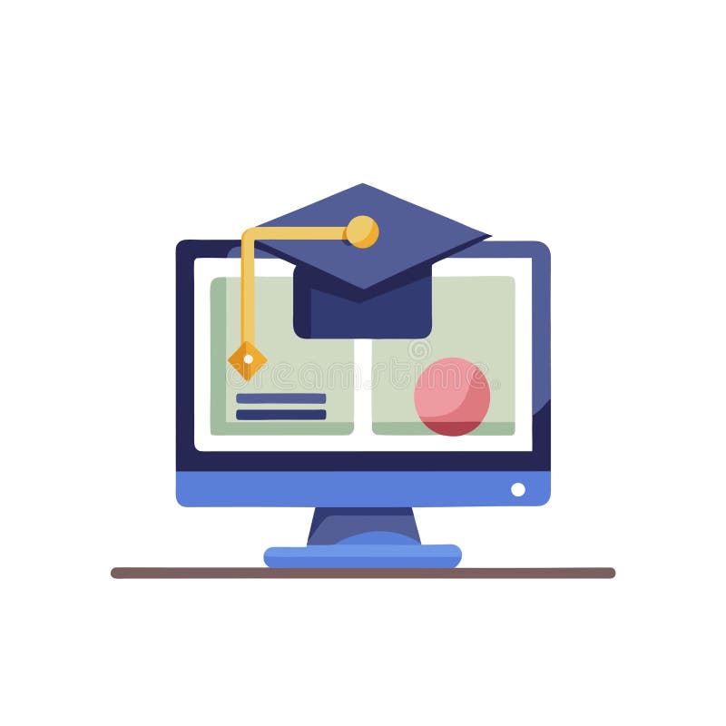 Învățare online și educație : Capac de absolvire pe ilustrația ecranului computerului stock illustration
