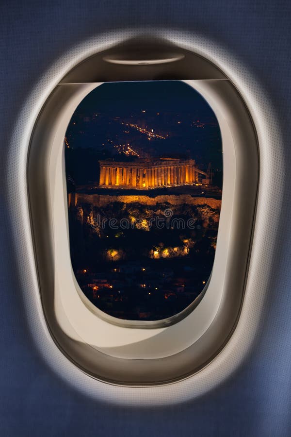 Άποψη της Ελλάδας Αθήνα Parthenon από το παράθυρο αεροπλάνων στοκ φωτογραφία