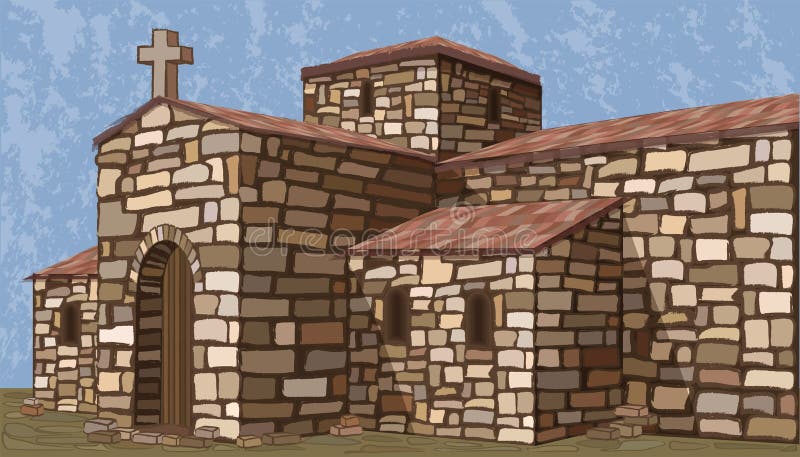 Αρχαία ισπανική εκκλησία πετρών στο visigothic ύφος ελεύθερη απεικόνιση δικαιώματος
