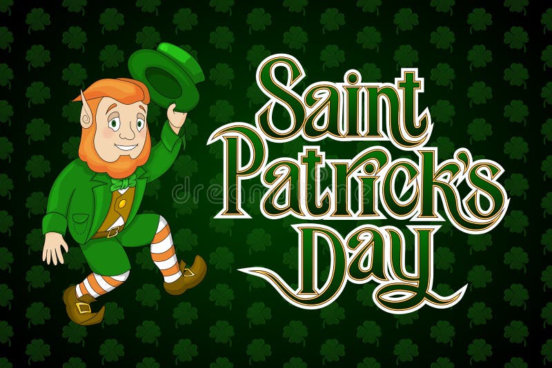 Ευτυχής Αγίου Πάτρικ Day Lettering απεικόνιση καρτών Irish διακοπών διανυσματική. Ευτυχής Άγιος Πάτρικ Day Lettering Εθνική ιρλανδική απεικόνιση καρτών διακοπών διανυσματική Ιρλανδικό χορεύοντας leprechaun λογότυπο στο σχέδιο των πράσινων τριφυλλιών για τη ευχετήρια κάρτα της ημέρας του ST Patricks