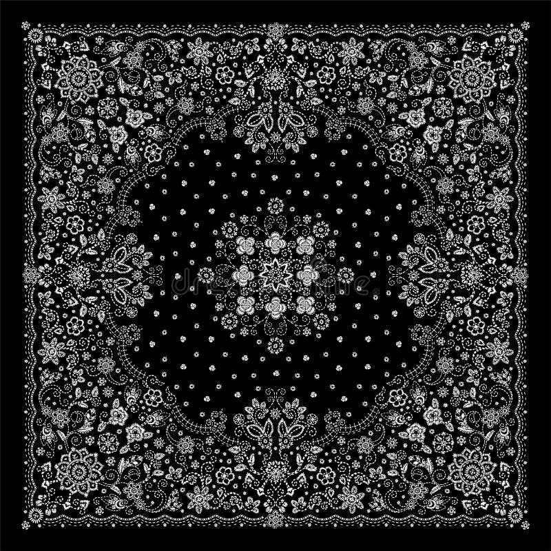 Η διανυσματική διακοσμήσεων τυπωμένη ύλη Bandana κεντητικής floral, το μαντίλι λαιμών μεταξιού ή το τετραγωνικό σχέδιο μαντίλι γι απεικόνιση αποθεμάτων Η διανυσματική διακοσμήσεων τυπωμένη ύλη Bandana κεντητικής floral, το μαντίλι λαιμών μεταξιού ή το τετραγωνικό σχέδιο μαντίλι γι απεικόνιση αποθεμάτων