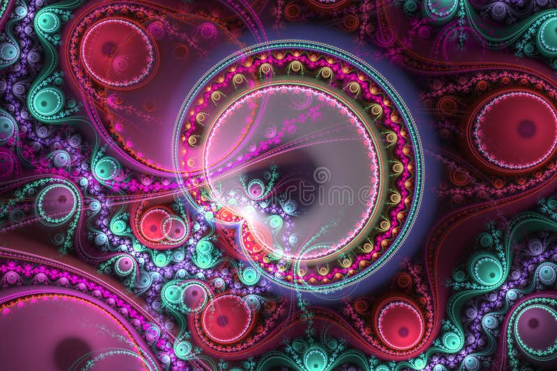 Η ρόδινη μαύρη γεωμετρική fractal μορφή μπορεί να επεξηγήσει αφηρημάδας μαγικό πυρηνικό ονείρων φαντασίας psychedelic διαστημικό διανυσματική απεικόνιση