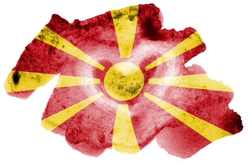 Η σημαία της Μακεδονίας απεικονίζεται στο υγρό ύφος watercolor που απομονώνεται στο άσπρο υπόβαθρο στοκ εικόνα με δικαίωμα ελεύθερης χρήσης Η σημαία της Μακεδονίας απεικονίζεται στο υγρό ύφος watercolor που απομονώνεται στο άσπρο υπόβαθρο στοκ εικόνα με δικαίωμα ελεύθερης χρήσης